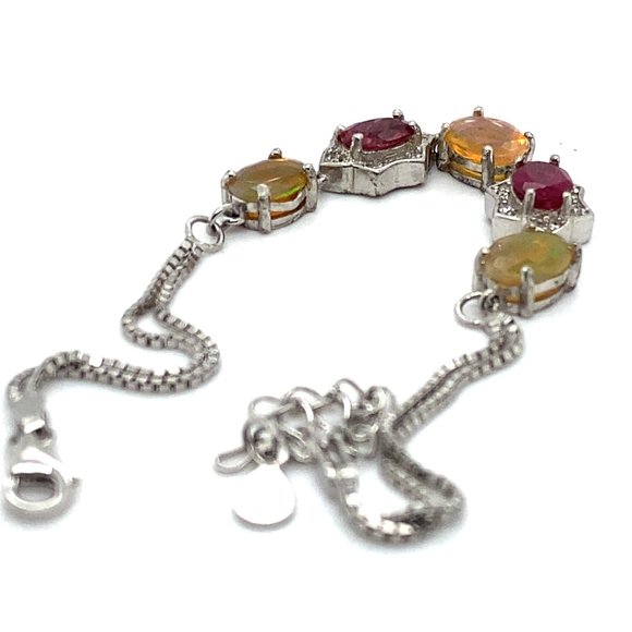 Opal 3.20ct Tourmaline 2.50ct Platinum Finish Solid 925 Sterling Silver Bracelet - Picture 5 of 7